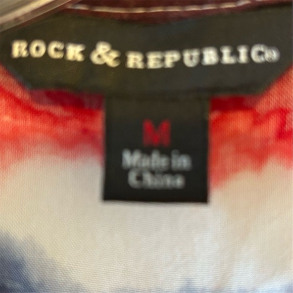 Rock & Republic Ladies Red, White and Blue Tie-Dye Sleeveless Button Up, M - Picture 6 of 7